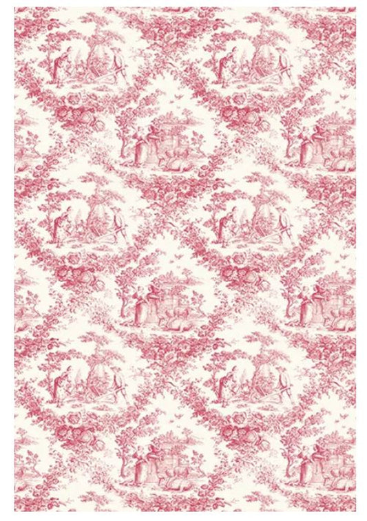 Calambour Rice Paper  Red Toile Pastoral Pattern A3 ( 12.5 X 18 INCHES)