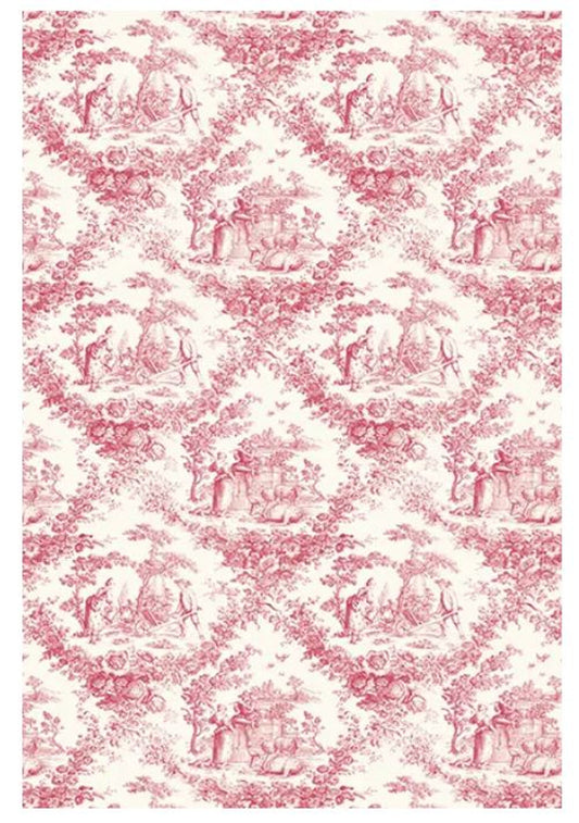 Calambour Rice Paper  Red Toile Pastoral Pattern A3 ( 12.5 X 18 INCHES)